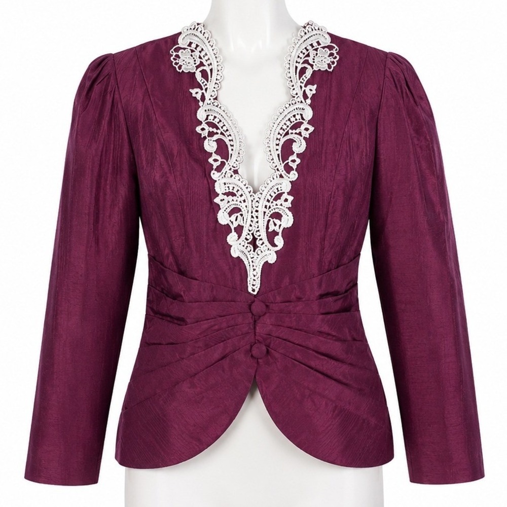 Vintage Jessica McClintock Bridal Jacket Size 10 Burgundy Victorian Lace Prairie